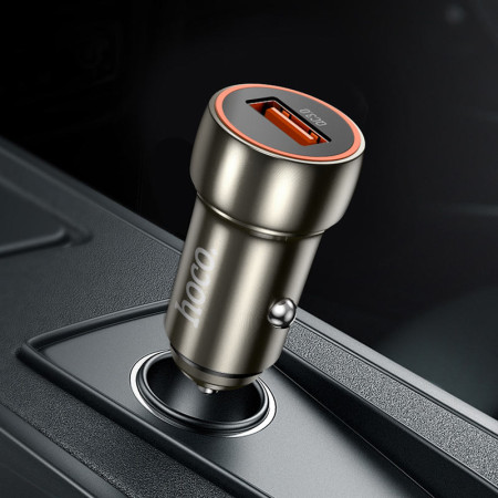 Автомобильное зарядное устройство Hoco Blue shield (Z46A)(1USB/18W/QC3.0) с кабелем Micro Metal Gray