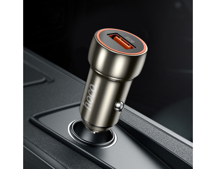 Автомобильное зарядное устройство Hoco Blue shield (Z46A)(1USB/18W/QC3.0) с кабелем Micro Metal Gray
