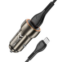 Автомобильное зарядное устройство Hoco Blue shield (Z46A)(1USB/18W/QC3.0) с кабелем Micro Metal Gray