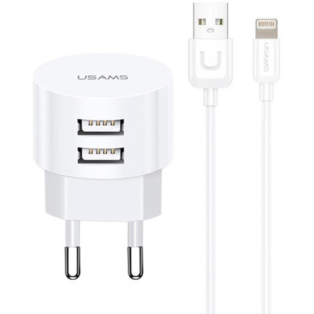 Сетевое зарядное устройство Usams T20 (2.1A) + USB Cable Lightning (Белый / White)