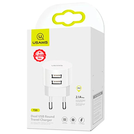 Сетевое зарядное устройство Usams T20 (2.1A) + USB Cable Lightning (Белый / White)