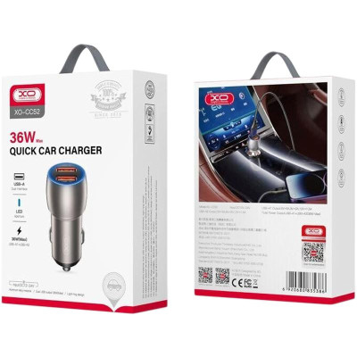 Автомобильное зарядное устройство XO CC52 (Tarnish, 2USB) Black