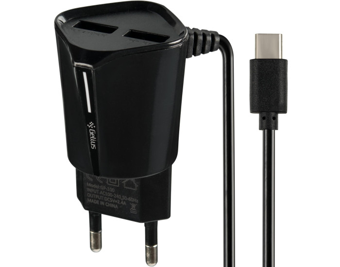 Мережеве зарядний пристрій Gelius Pro Edition Auto ID 2USB з кабелем Type-C 2.4A (Чорний  Black)