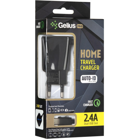 Сетевое зарядное устройство Gelius Pro Edition Auto ID 2USB с кабелем Type-C 2.4A (Черный \ Black)
