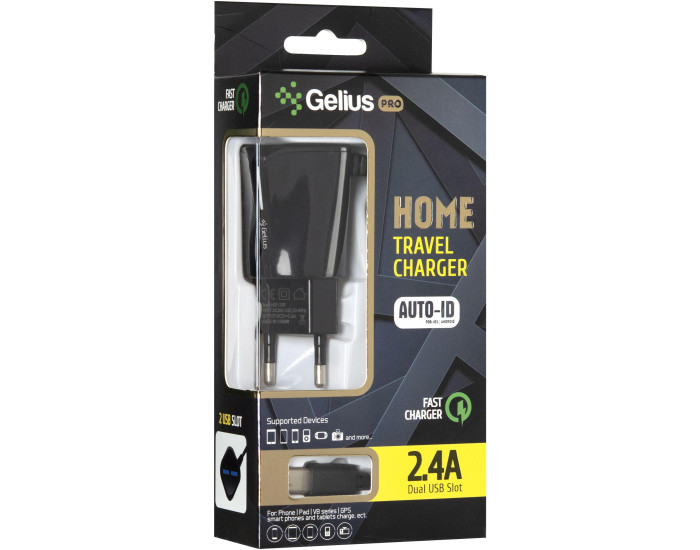 Мережеве зарядний пристрій Gelius Pro Edition Auto ID 2USB з кабелем Type-C 2.4A (Чорний  Black)