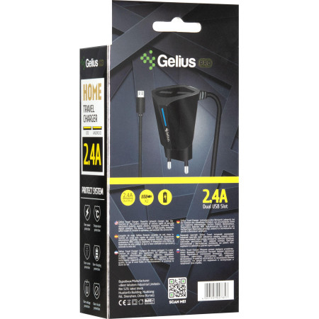 Сетевое зарядное устройство Gelius Pro Edition Auto ID 2USB с кабелем Type-C 2.4A (Черный \ Black)