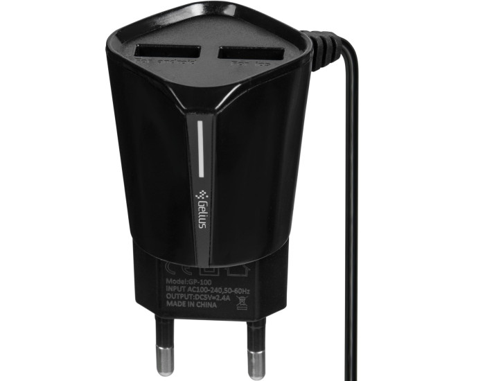 Мережеве зарядний пристрій Gelius Pro Edition Auto ID 2USB з кабелем Type-C 2.4A (Чорний  Black)