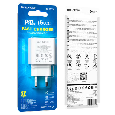 Сетевое зарядное Borofone ba67a (PD20W + QC3.0) WHITE