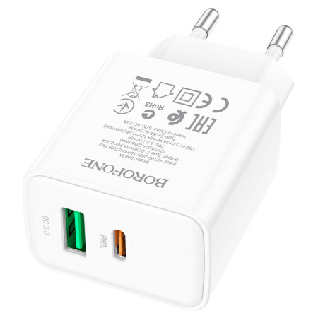 Сетевое зарядное Borofone ba67a (PD20W + QC3.0) WHITE