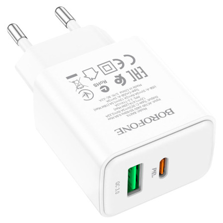 Сетевое зарядное Borofone ba67a (PD20W + QC3.0) WHITE