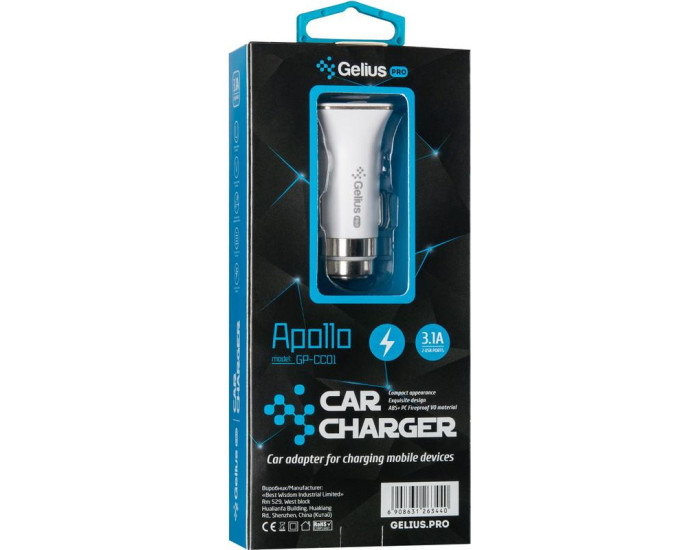 Автомобильное зарядное устройство Gelius Pro Apollo (GP-CC01, 2USB, 3.1A) White