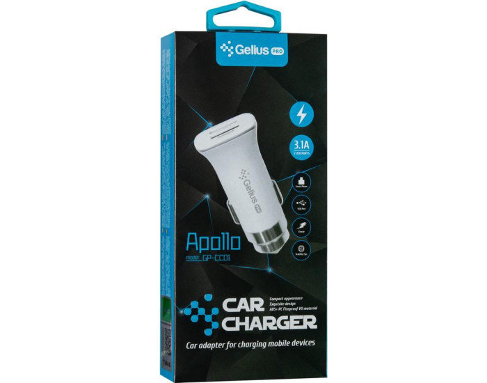 Автомобильное зарядное устройство Gelius Pro Apollo (GP-CC01, 2USB, 3.1A) White