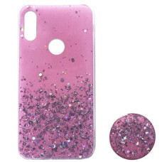 Чехол-силикон блестки + popsoket Xiaomi Redmi Go Light Pink