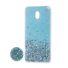 Чехол-силикон блестки + popsoket Xiaomi Redmi 8A Sky Blue