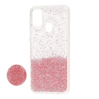 Чохол-силікон блискітки + popsoket Samsung M305 M30 Light Pink