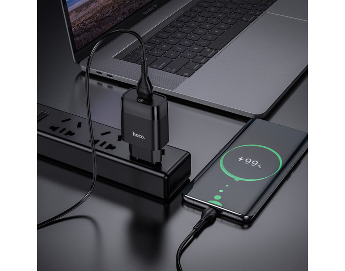 Мережеве зарядний пристрій Hoco C72Q Glorious (1USB/18W/QC3.0) з кабелем micro Black
