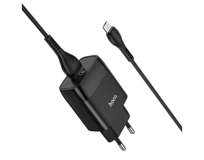 Мережеве зарядний пристрій Hoco C72Q Glorious (1USB/18W/QC3.0) з кабелем micro Black