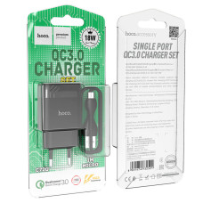 Мережеве зарядний пристрій Hoco C72Q Glorious (1USB/18W/QC3.0) з кабелем micro Black