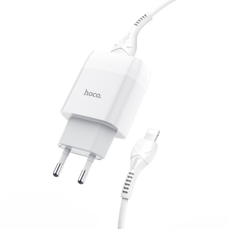 Сетевое зарядное устройство Hoco C73A Glorius (2USB,2.4A) с кабелем Lightning White
