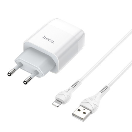 Сетевое зарядное устройство Hoco C73A Glorius (2USB,2.4A) с кабелем Lightning White