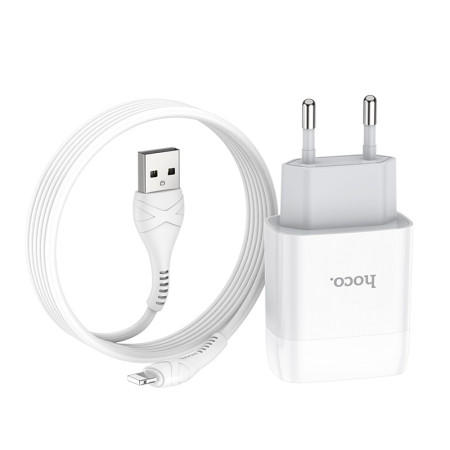 Сетевое зарядное устройство Hoco C73A Glorius (2USB,2.4A) с кабелем Lightning White