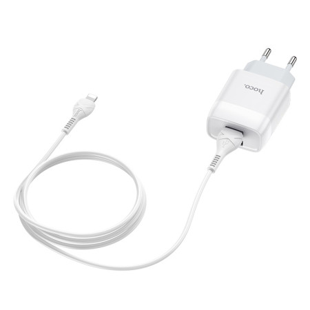 Сетевое зарядное устройство Hoco C73A Glorius (2USB,2.4A) с кабелем Lightning White