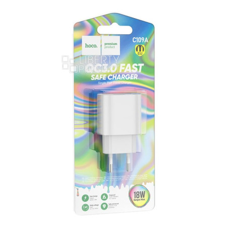 Сетевое зарядное устройство Hoco C109A Finger 1USB (18W/QC3.0) White (Класс А)