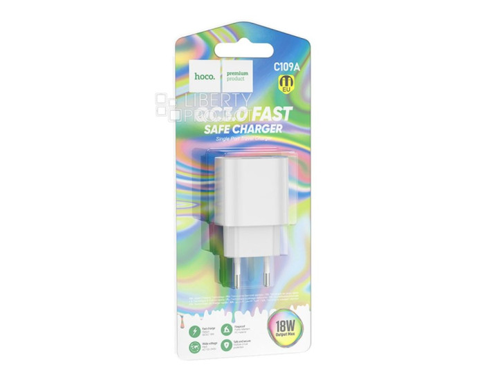 Мережеве зарядний пристрій Hoco C109A Finger 1USB (18W/QC3.0) White