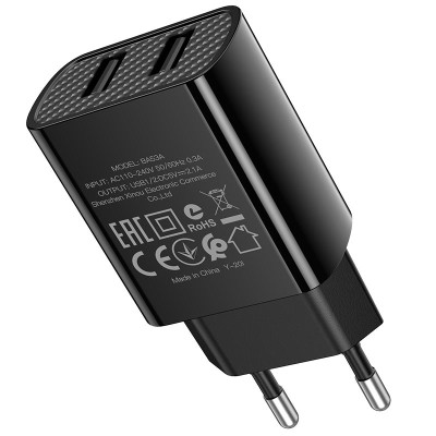 Сетевое зарядное устройство Borofone BA53A Powerway (2USB/2.1A) с кабелем Type-C (черный \ Black)