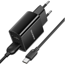 Мережеве зарядний пристрій Borofone BA53A Powerway (2USB/2.1A) з кабелем Type-C (Чорний  Black)