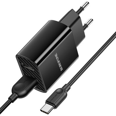 Сетевое зарядное устройство Borofone BA53A Powerway (2USB/2.1A) с кабелем Type-C (черный \ Black)