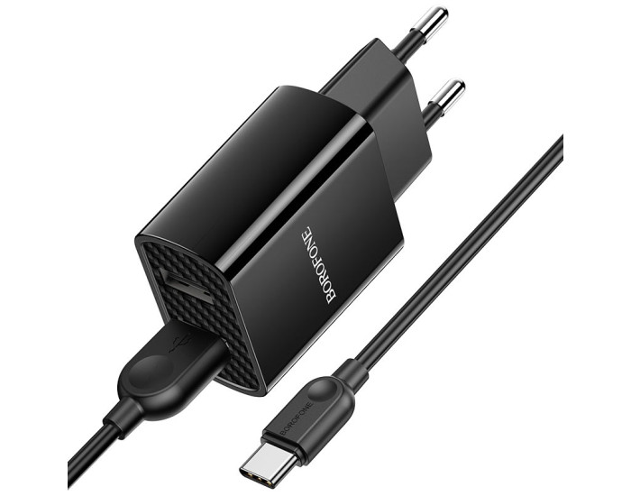Мережеве зарядний пристрій Borofone BA53A Powerway (2USB/2.1A) з кабелем Type-C (Чорний  Black)
