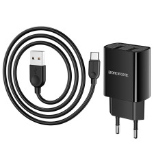 Сетевое зарядное устройство Borofone BA53A Powerway (2USB/2.1A) с кабелем Type-C (черный \ Black)