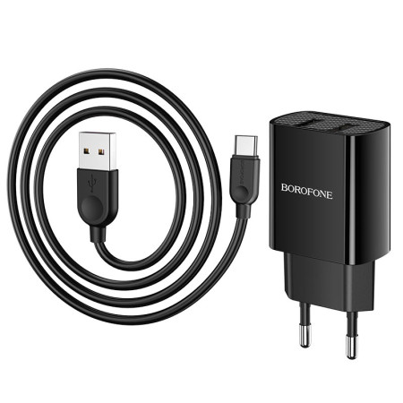 Сетевое зарядное устройство Borofone BA53A Powerway (2USB/2.1A) с кабелем Type-C (черный \ Black)
