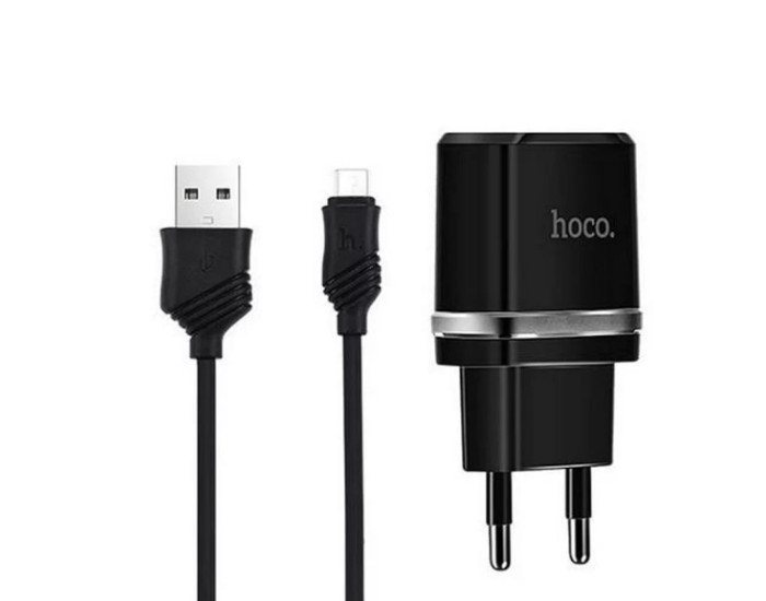 Мережеве зарядний пристрій Hoco C11 з кабелем Micro (1USB, 1A) Black