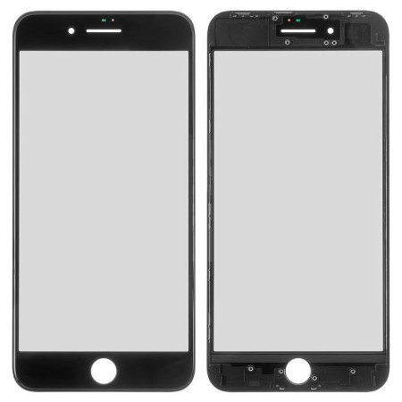 Стекло фронтальное c OCA-пленкой iPhone 8 Plus, черное с рамкой
