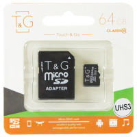 Карта памяти microSDHC 64Gb T&G (UHS-3)(Class 10) + Adapter SD