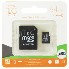 Карта памяти microSDHC 64Gb T&G (UHS-3)(Class 10) + Adapter SD