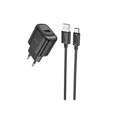 Сетевое зарядное устройство Hoco C140A Smart single port 1USB (18W/QC3.0) с кабелем Type-C  Black