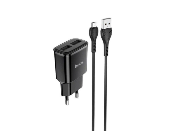 Мережеве зарядний пристрій Hoco C88A (2USB / 2.4A) з кабелем MicroUSB чорний