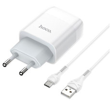 Сетевое зарядное устройство Hoco C72A 1USB QC 3.0 с кабелем Type-C USB (2.1A) (Белый / White) (Класс B)