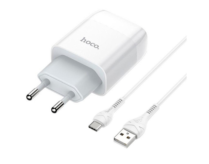 Мережеве зарядний пристрій Hoco C72A 1USB QC 3.0 з кабелем Type-C USB (2.1A) (Білий / White)