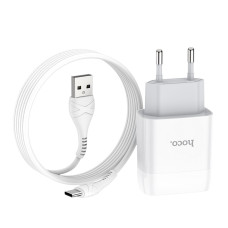 Сетевое зарядное устройство Hoco C73A Glorius (2USB,2.4A) с кабелем Type-C White
