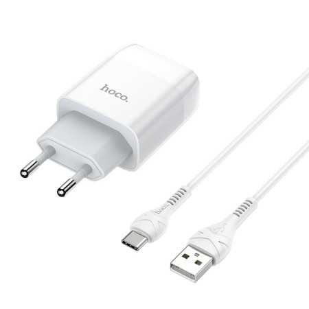 Сетевое зарядное устройство Hoco C73A Glorius (2USB,2.4A) с кабелем Type-C White