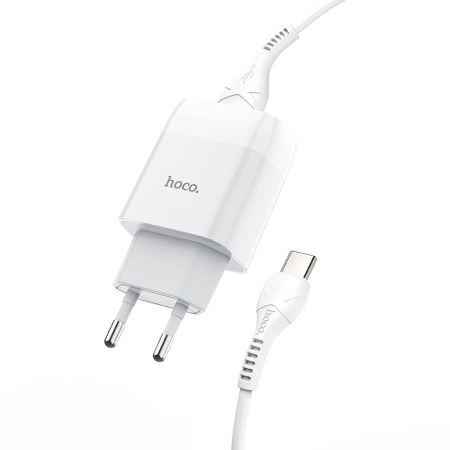 Сетевое зарядное устройство Hoco C73A Glorius (2USB,2.4A) с кабелем Type-C White