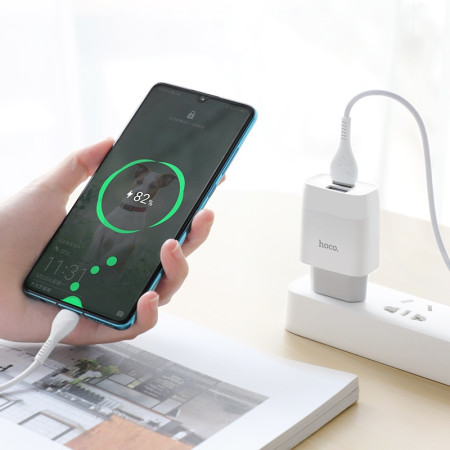 Сетевое зарядное устройство Hoco C73A Glorius (2USB,2.4A) с кабелем Type-C White