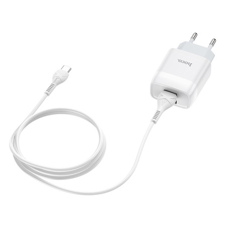 Сетевое зарядное устройство Hoco C73A Glorius (2USB,2.4A) с кабелем Type-C White