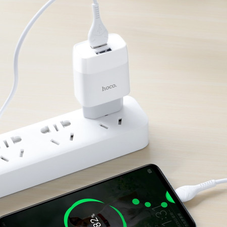 Сетевое зарядное устройство Hoco C73A Glorius (2USB,2.4A) с кабелем Type-C White