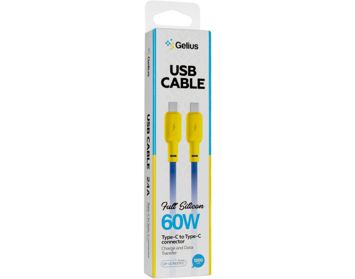 Кабель USB-C Gelius Full Silicon Type-C to Type-C Yellow/Blue (GP-UCN001CC)