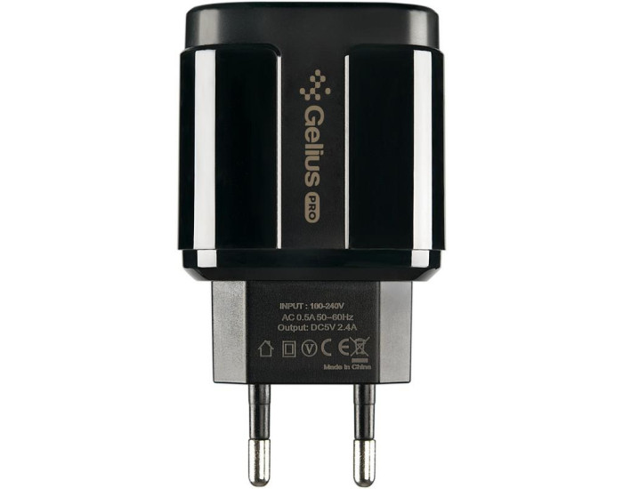 Мережеве зарядний пристрій Gelius Pro Avangard (GP-HC06 2USB 2.4A) (Чорний  Black)